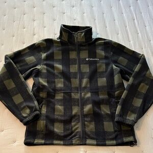 Columbia Olive and Black Plaid Fleece Jacket